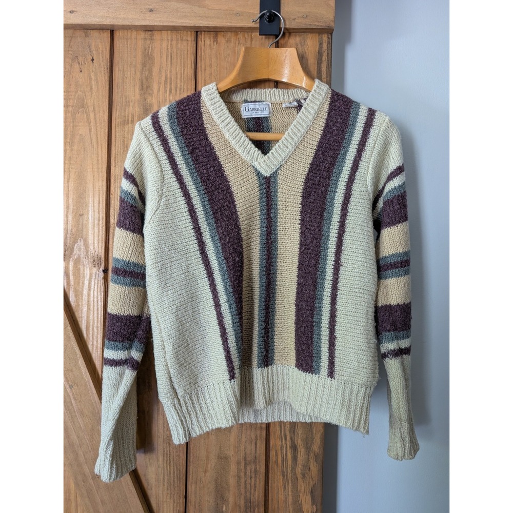 Vintage Gabrielle V Neck Sweater Adult Medium Striped Hipster Vertical Stripes‎
